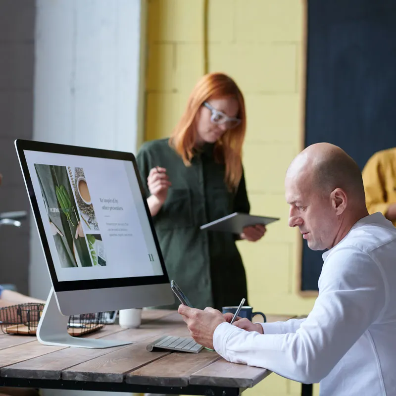Team working at computers